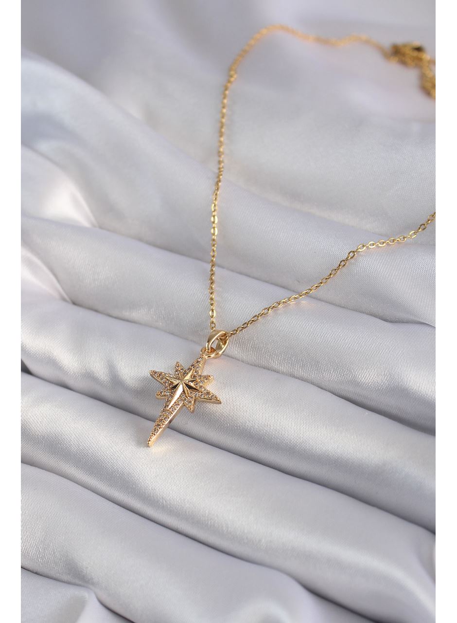 316L Çelik Gold Renk Zirkon Taşlı Kutup Yıldızı Model Kadın Kolye