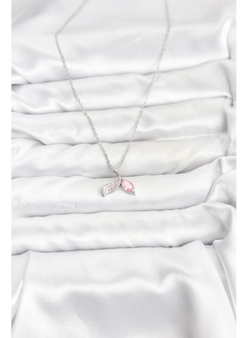 316L Çelik Zincir Gümüş Renk Balık Kuyruğu Model Zirkon Taşlı Kadın Kolye