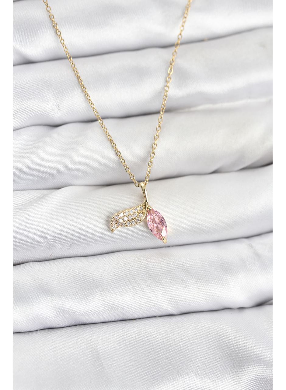 316L Çelik Zincir Gold Renk Balık Kuyruğu Model Zirkon Taşlı Kadın Kolye