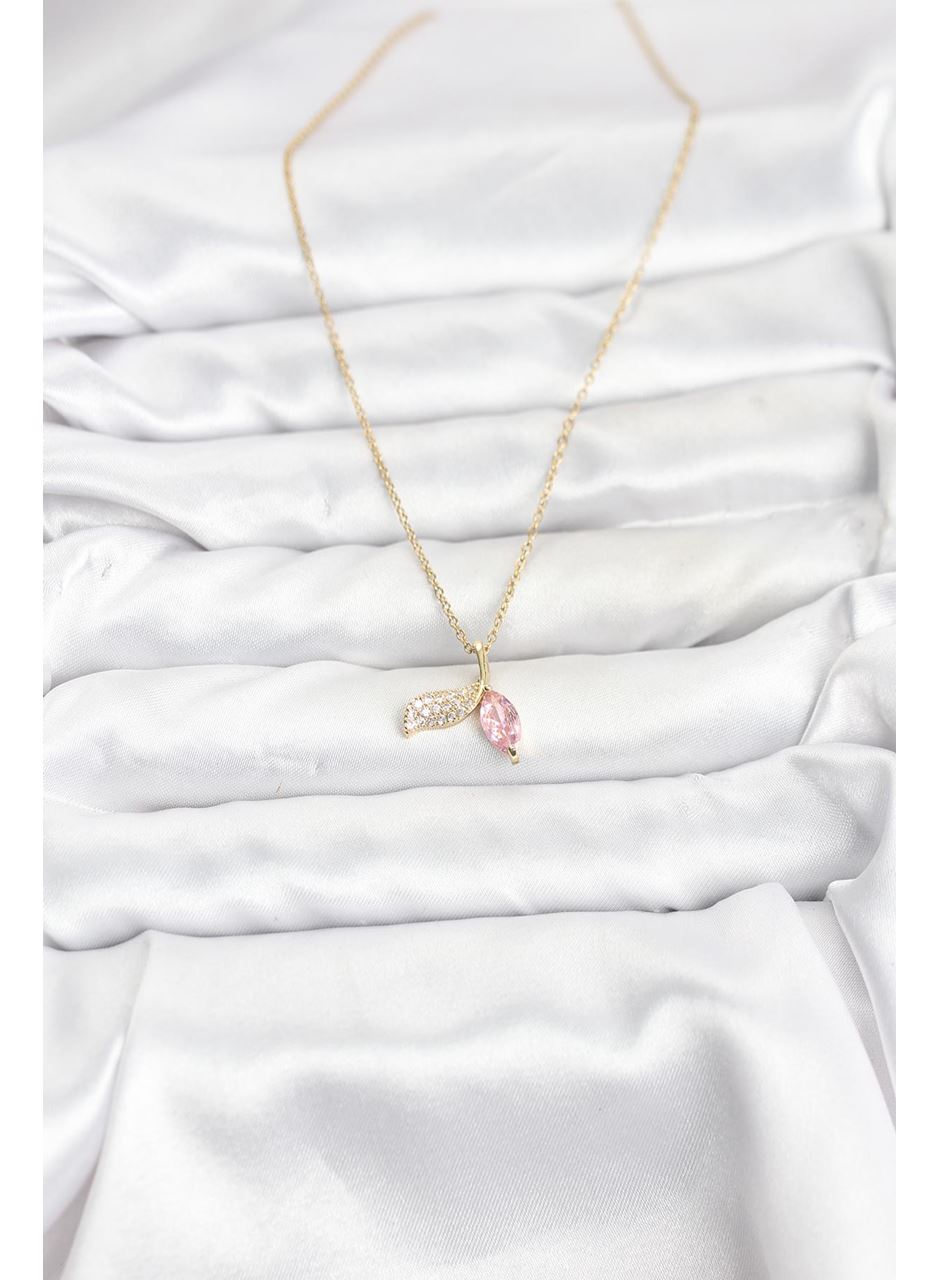 316L Çelik Zincir Gold Renk Balık Kuyruğu Model Zirkon Taşlı Kadın Kolye