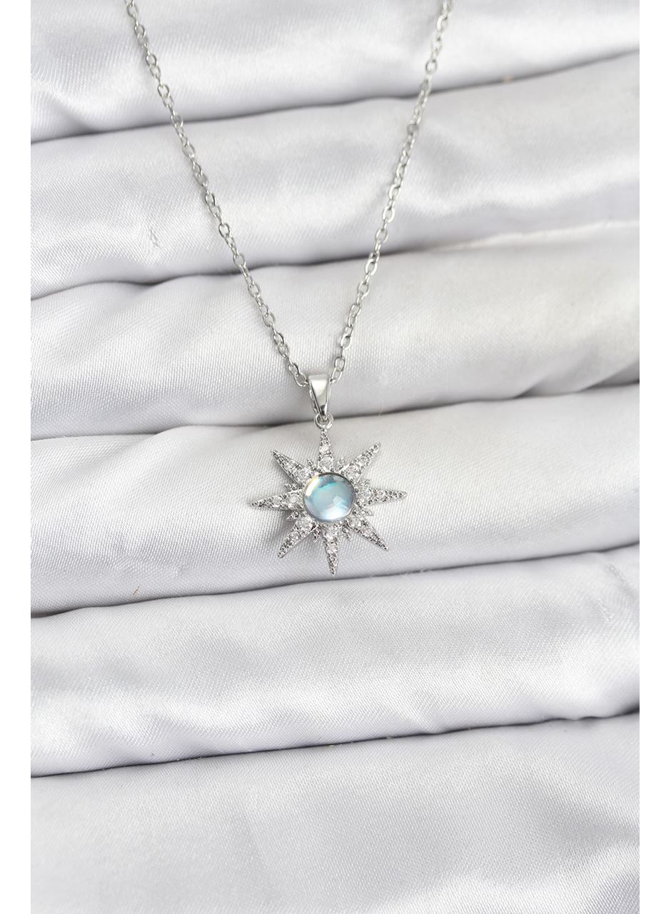 316L Çelik Zincir Gümüş Renk Kutup Yıldızı Model Zirkon Taşlı Kadın Kolye