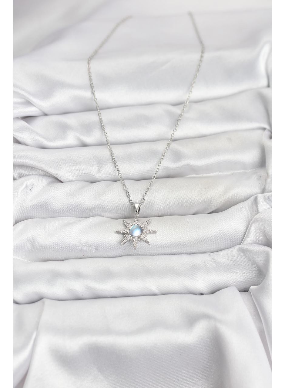 316L Çelik Zincir Gümüş Renk Kutup Yıldızı Model Zirkon Taşlı Kadın Kolye