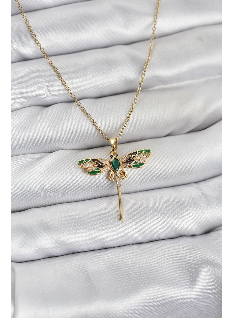 316L Çelik Zincir Gold Renk Yusufçuk Model Zirkon Taşlı Kadın Kolye