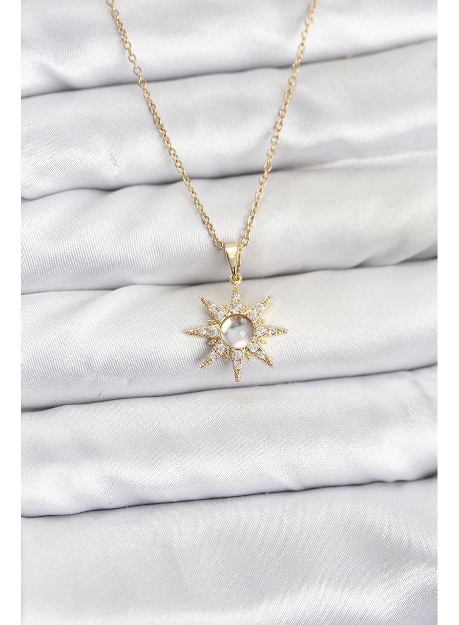 316L Çelik Zincir Gold Renk Kutup Yıldızı Model Zirkon Taşlı Kadın Kolye