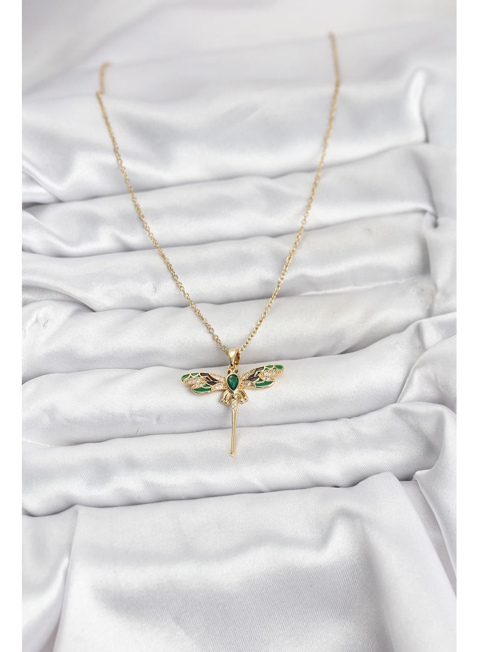 316L Çelik Zincir Gold Renk Yusufçuk Model Zirkon Taşlı Kadın Kolye