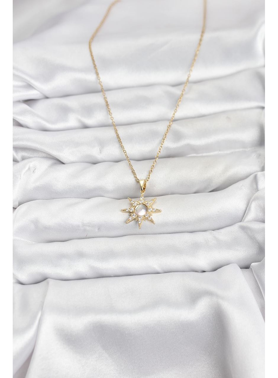 316L Çelik Zincir Gold Renk Kutup Yıldızı Model Zirkon Taşlı Kadın Kolye