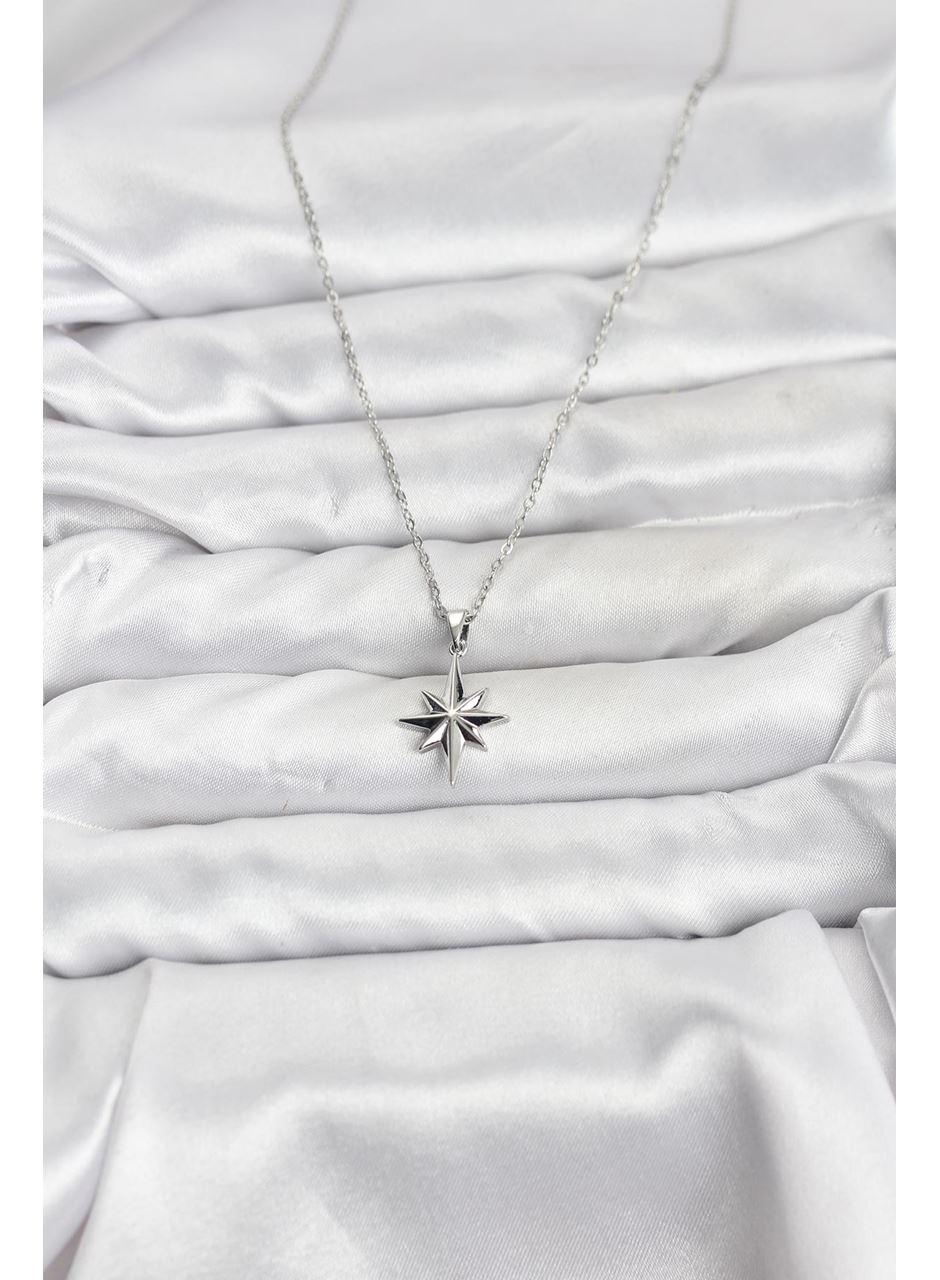 316L Çelik Zincir Gümüş Renk Kutup Yıldızı Model Kadın Kolye