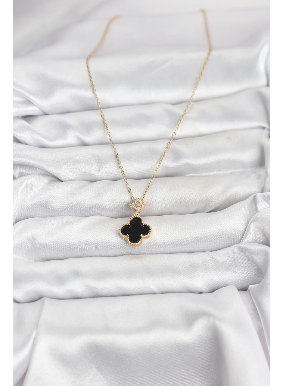 316L Çelik Zincir Gold Renk Yonca Model Zirkon Taşlı Kadın Kolye