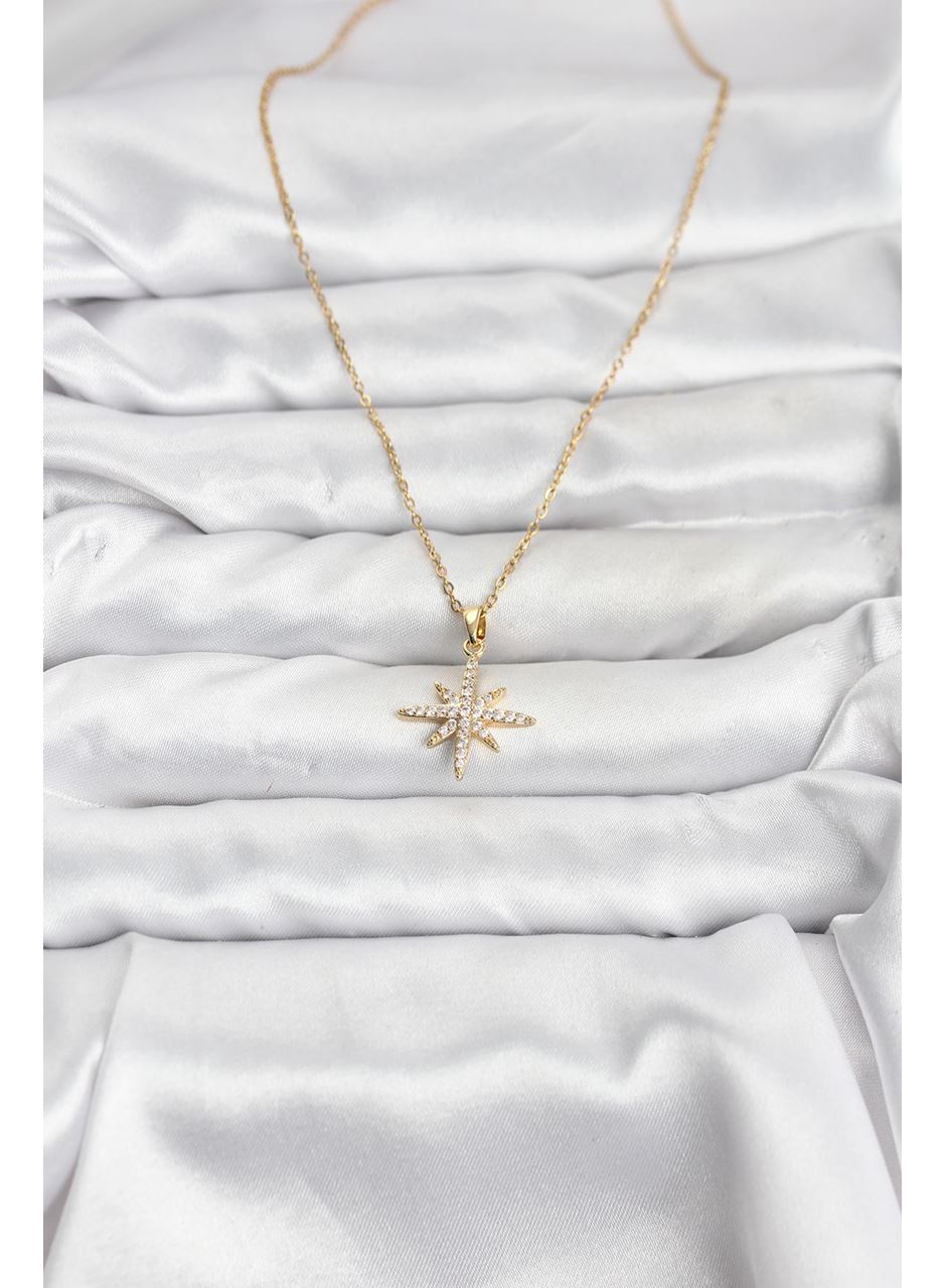 316L Çelik Zincir Gold Renk Kutup Yıldızı Model Zirkon Taşlı Kadın Kolye