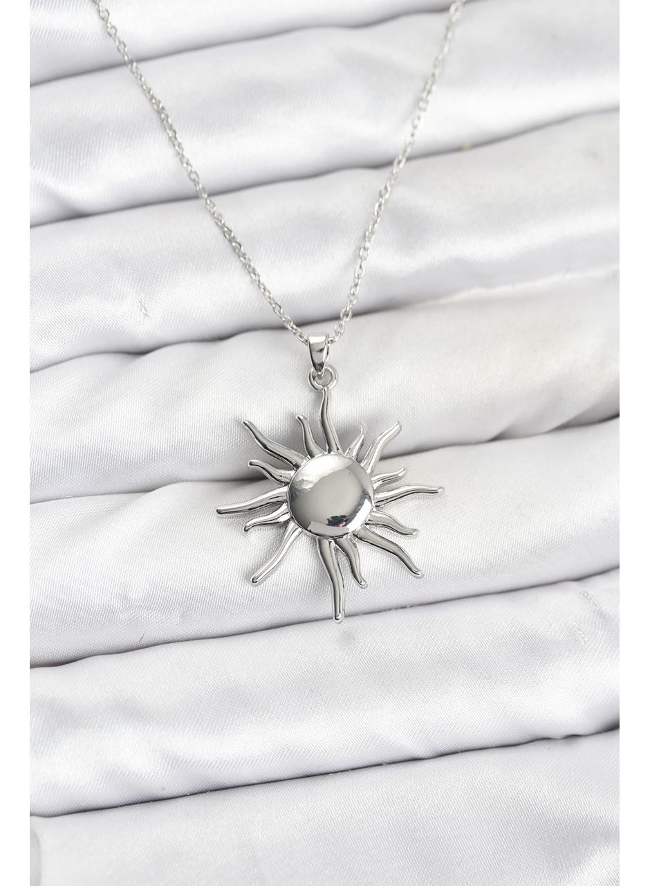 316L Çelik Zincir Gümüş Renk Güneş Model Kadın Kolye