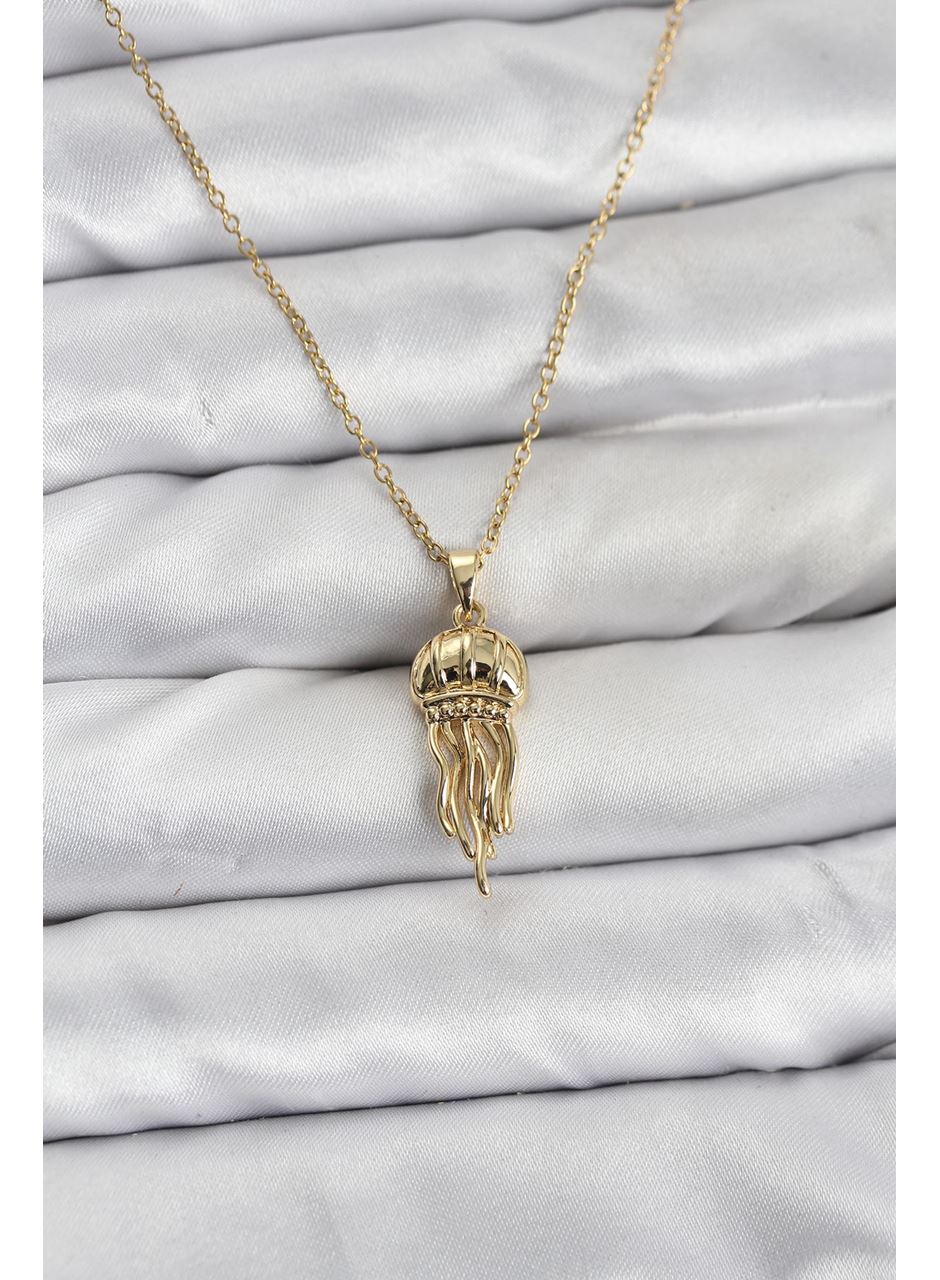 316L Çelik Zincir Gold Renk Deniz Anası Model Zirkon Taşlı Kadın Kolye