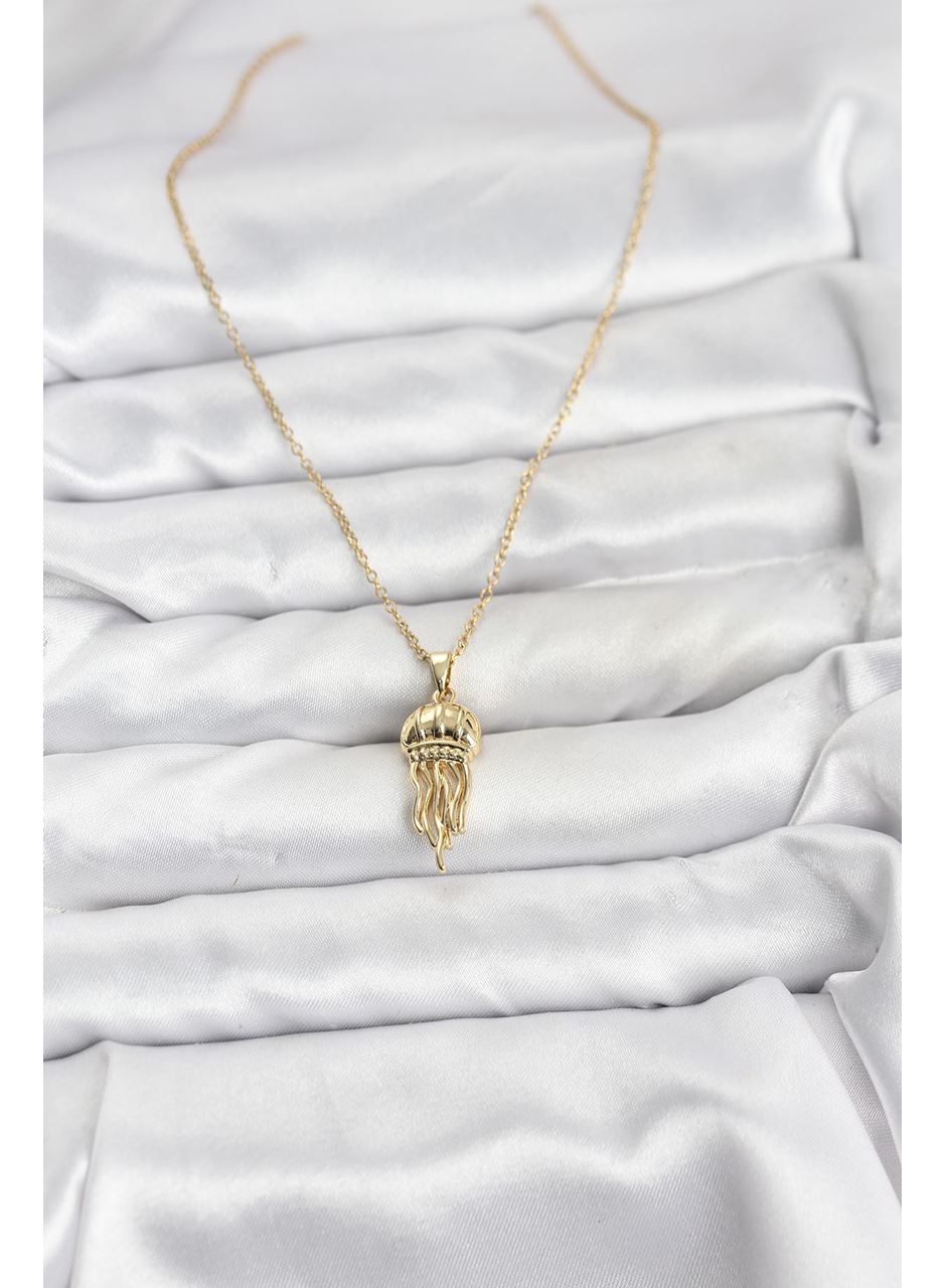 316L Çelik Zincir Gold Renk Deniz Anası Model Zirkon Taşlı Kadın Kolye