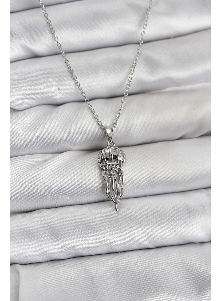 316L Çelik Zincir Gümüş Renk Deniz Anası Model Zirkon Taşlı Kadın Kolye