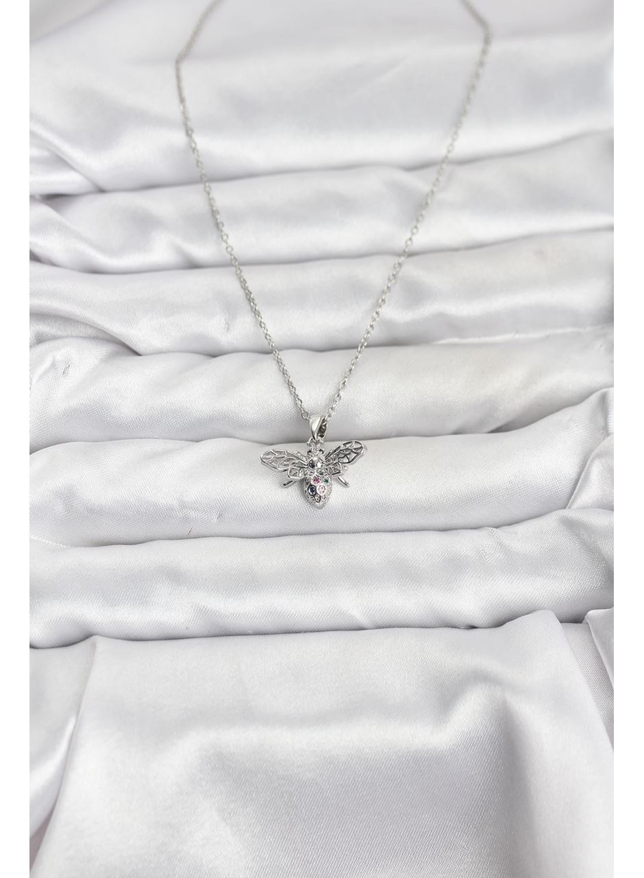 316L Çelik Zincir Gümüş Renk Sinek Model Zirkon Taşlı Kadın Kolye