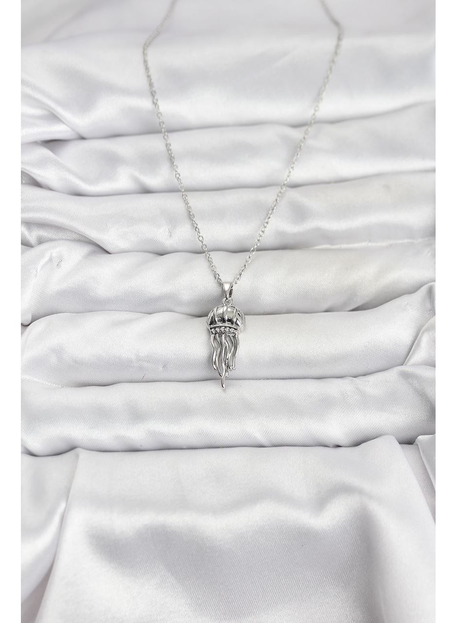 316L Çelik Zincir Gümüş Renk Deniz Anası Model Zirkon Taşlı Kadın Kolye