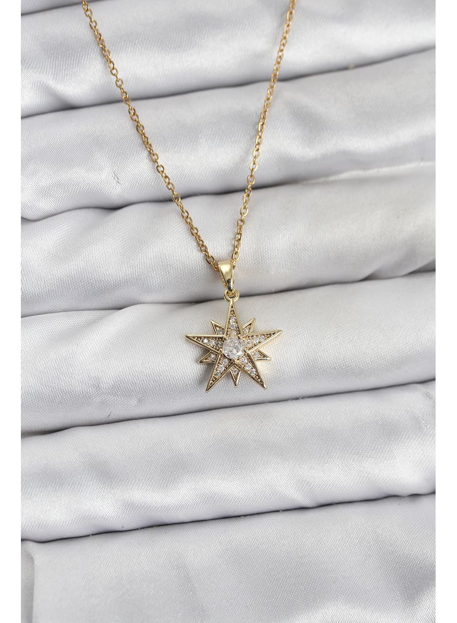 316L Çelik Zincir Gold Renk Yıldız Model Zirkon Taşlı Kadın Kolye