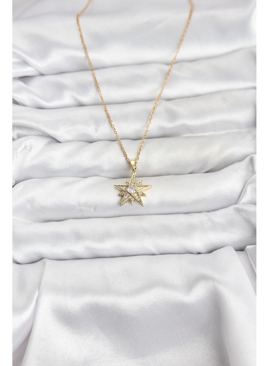 316L Çelik Zincir Gold Renk Yıldız Model Zirkon Taşlı Kadın Kolye
