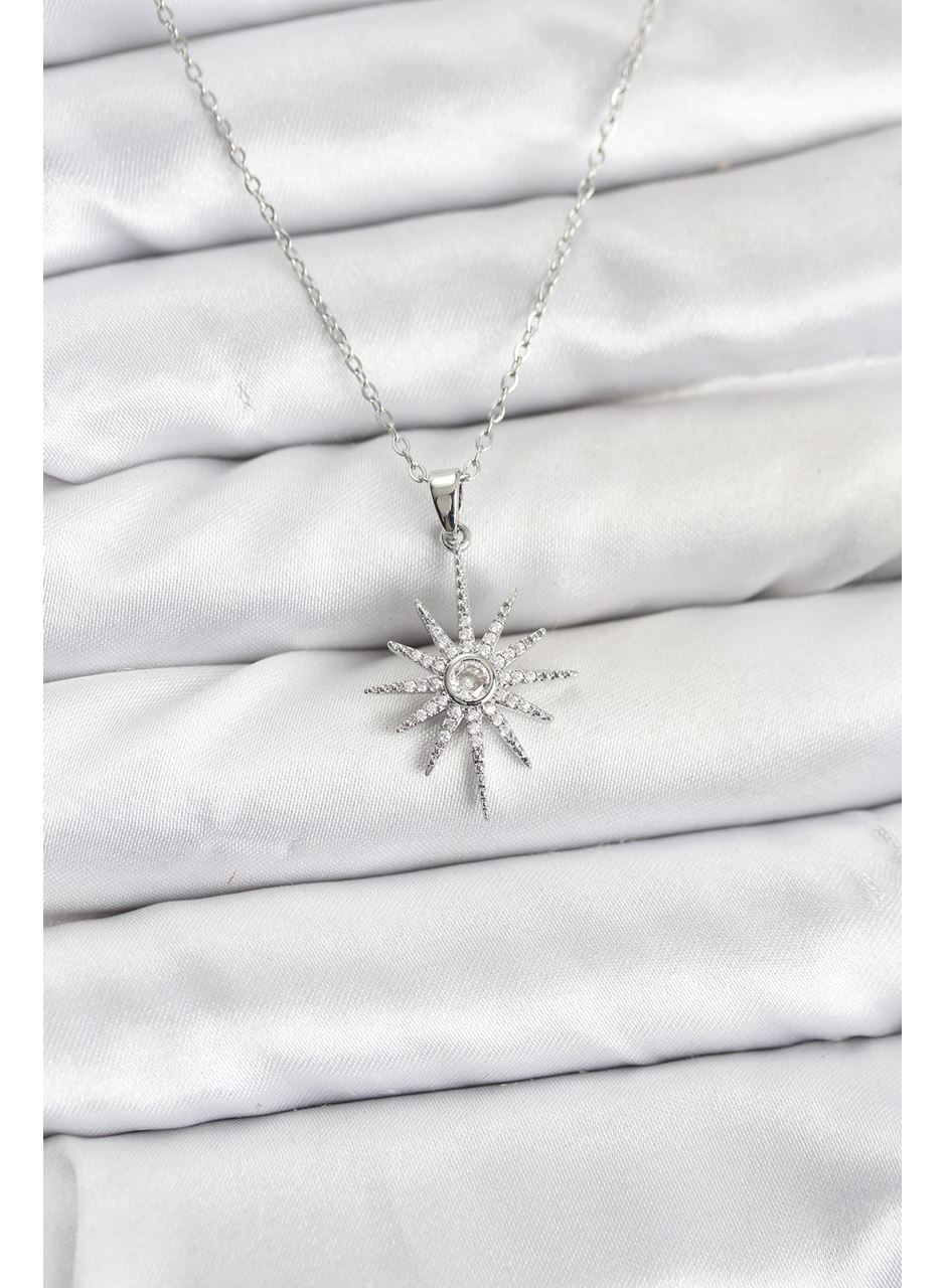 316L Çelik Zincir Gümüş Renk Kutup Yıldızı Model Zirkon Taşlı Kadın Kolye
