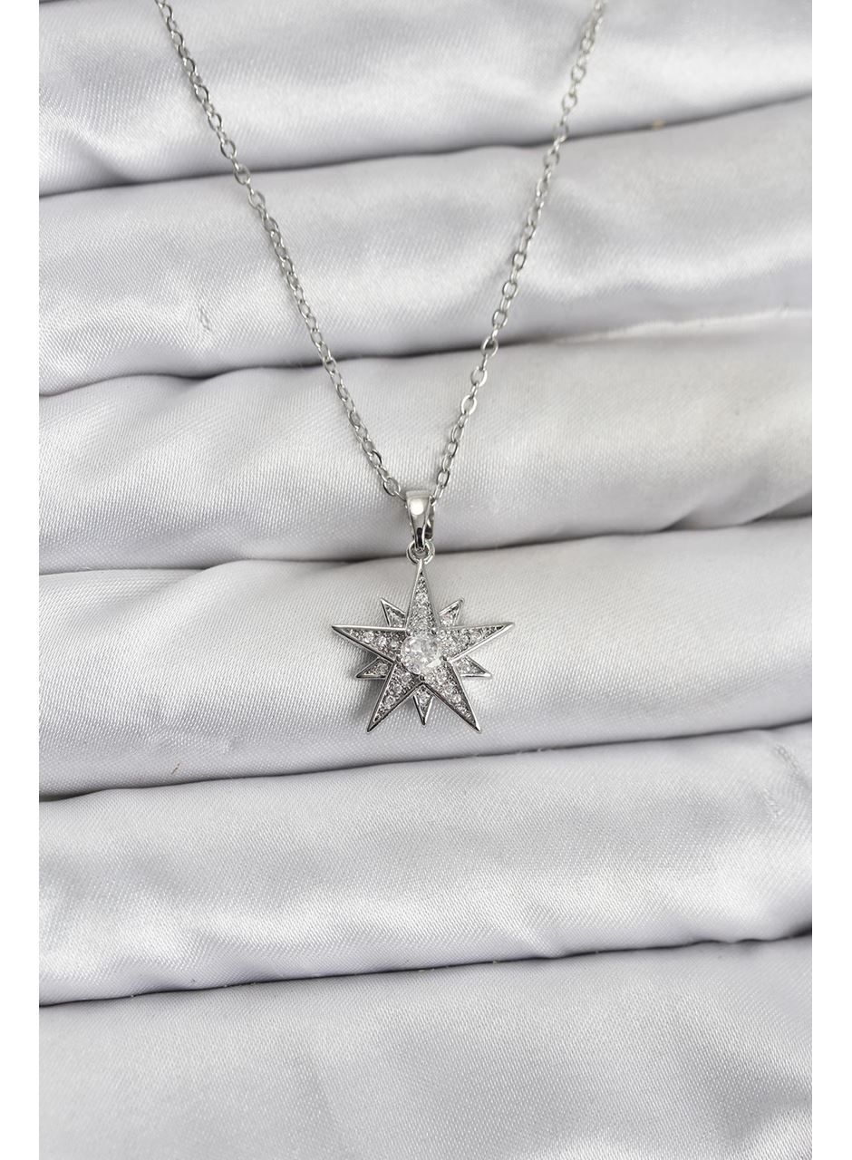 316L Çelik Zincir Gümüş Renk Yıldız Model Zirkon Taşlı Kadın Kolye
