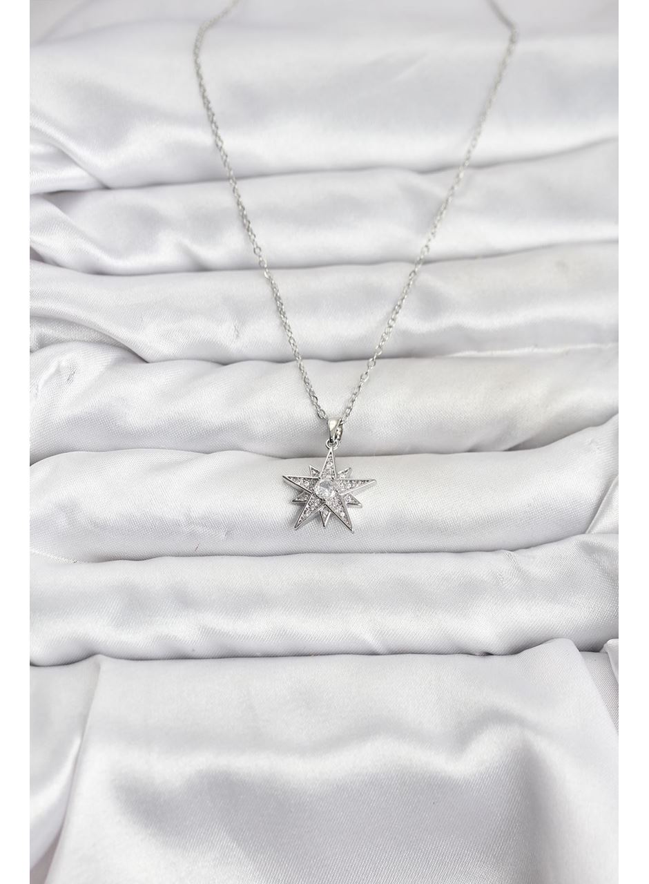 316L Çelik Zincir Gümüş Renk Yıldız Model Zirkon Taşlı Kadın Kolye