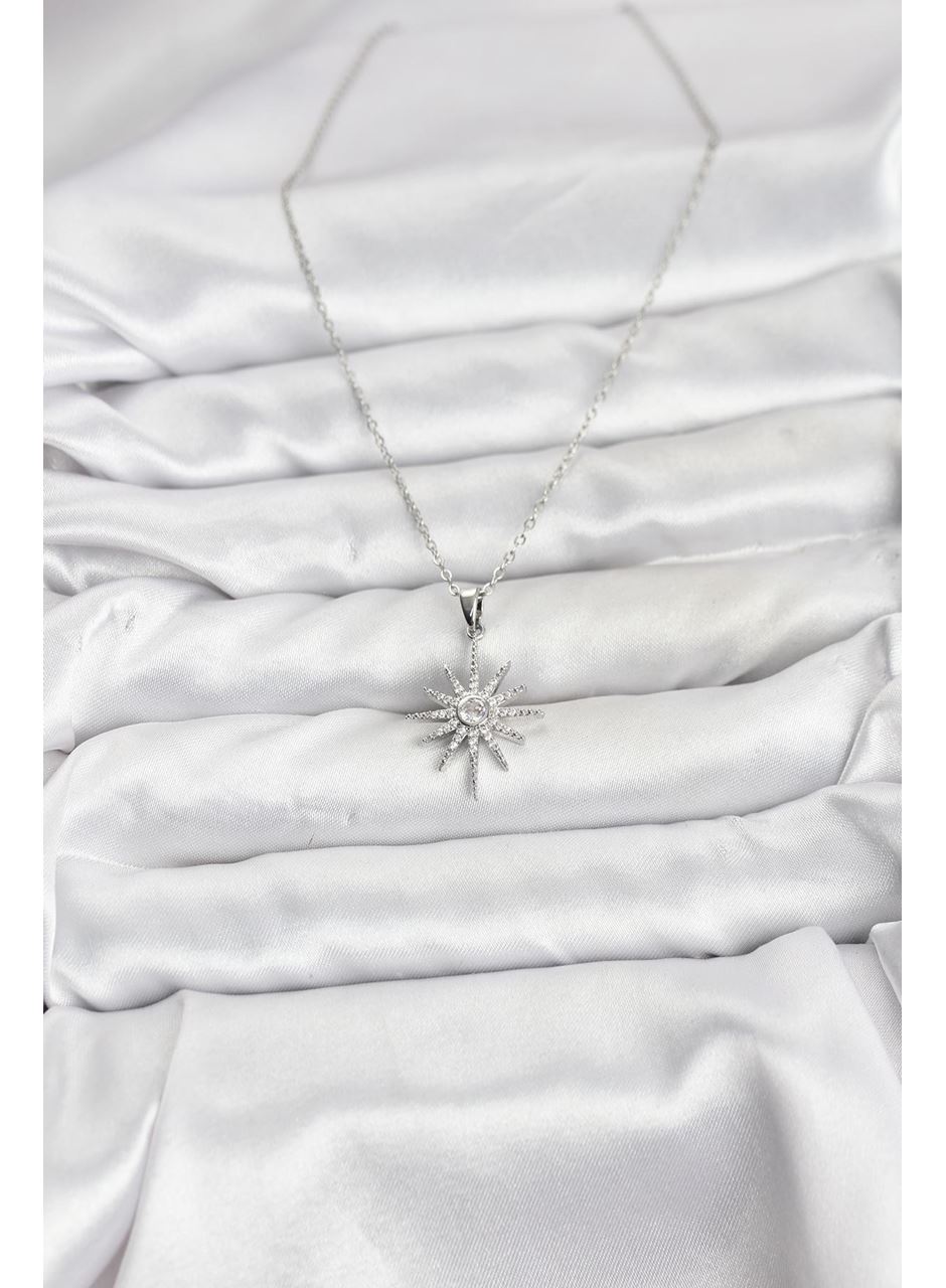 316L Çelik Zincir Gümüş Renk Kutup Yıldızı Model Zirkon Taşlı Kadın Kolye