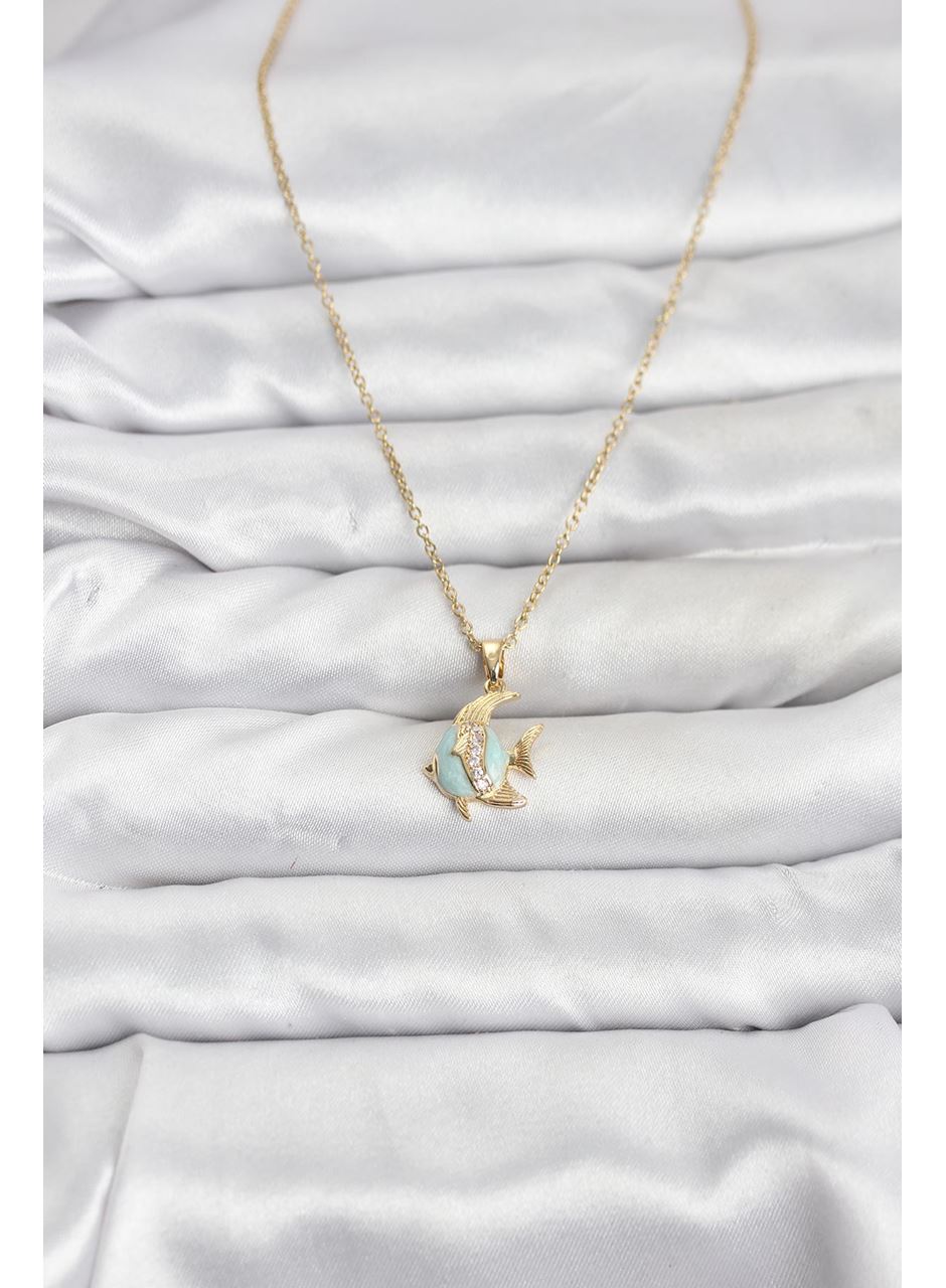 316L Çelik Zincir Gold Renk Balık Model Zirkon Taşlı Kadın Kolye