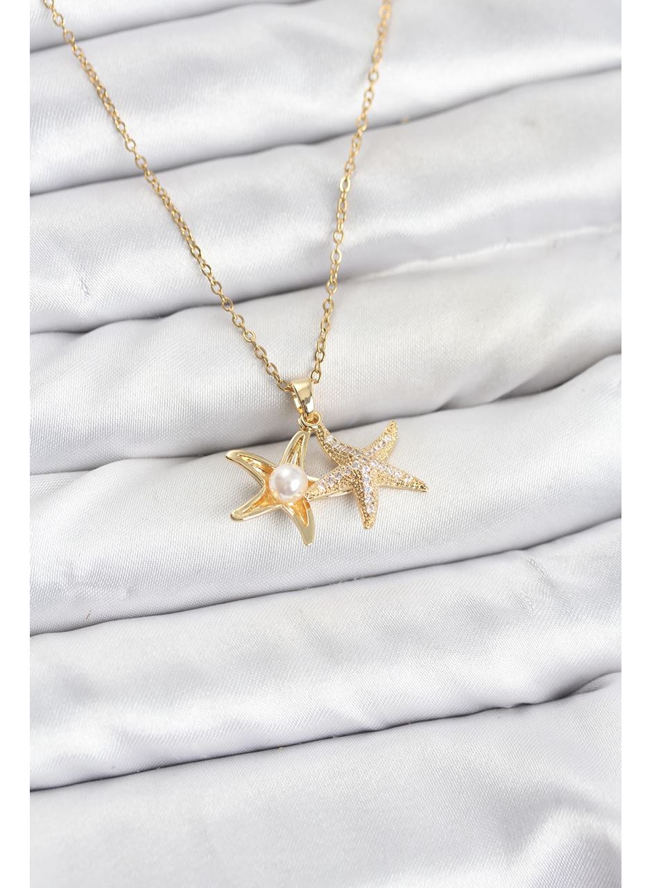 316L Çelik Zincir Gold Renk Deniz Yıldızı Model Zirkon Taşlı Kadın Kolye