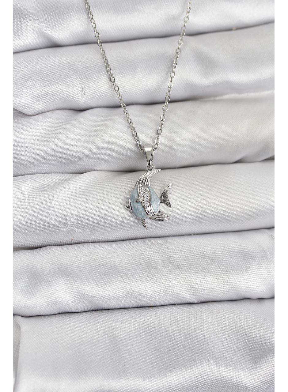 316L Çelik Zincir Gümüş Renk Balık Model Zirkon Taşlı Kadın Kolye