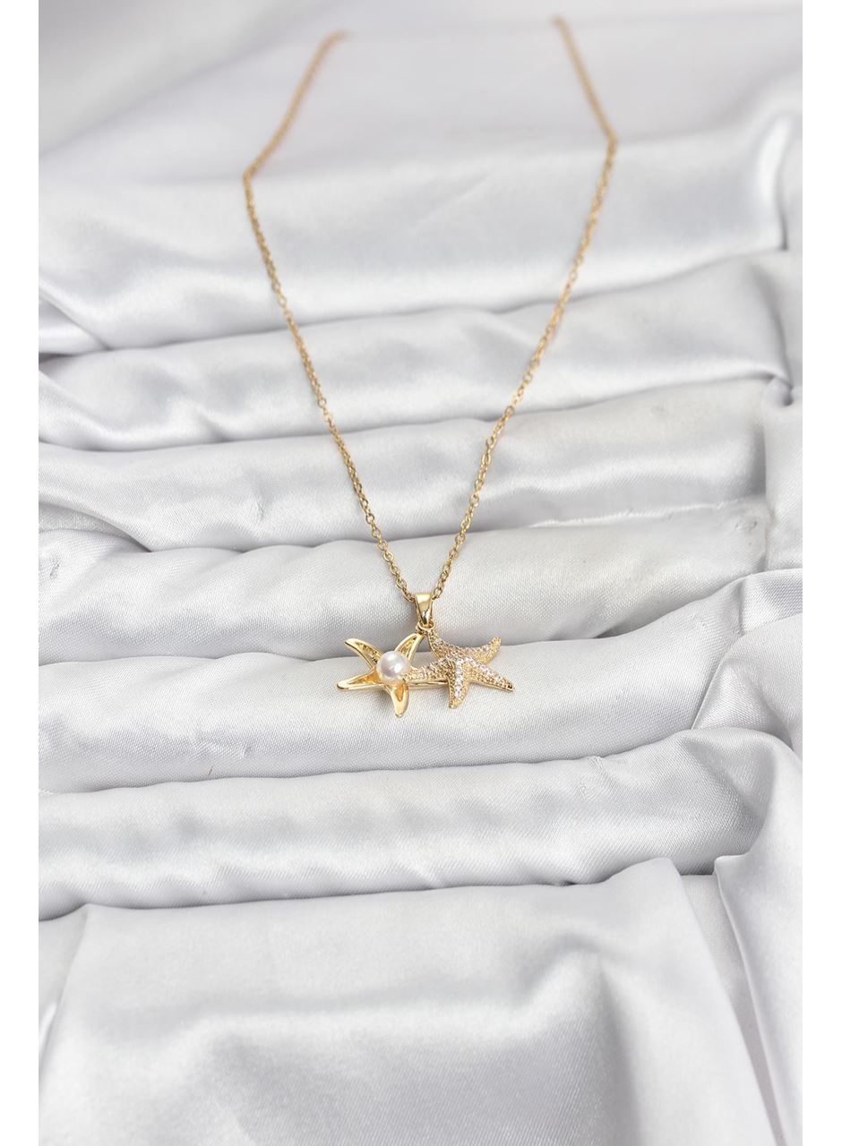 316L Çelik Zincir Gold Renk Deniz Yıldızı Model Zirkon Taşlı Kadın Kolye