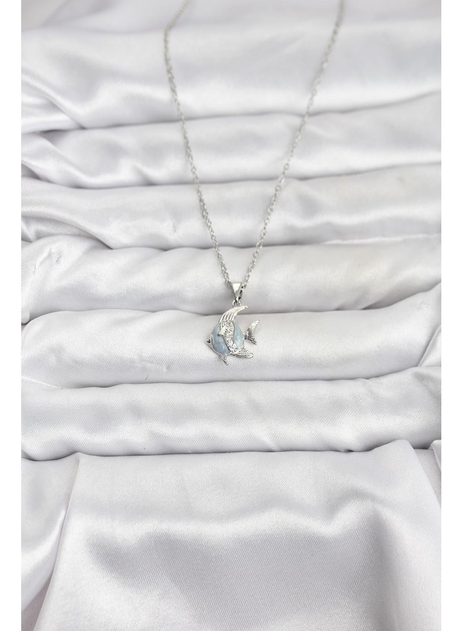 316L Çelik Zincir Gümüş Renk Balık Model Zirkon Taşlı Kadın Kolye