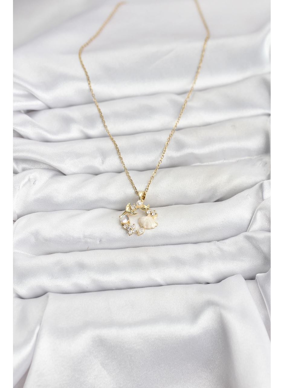 316L Çelik Zincir Gold Renk Deniz Tema Model Zirkon Taşlı Kadın Kolye