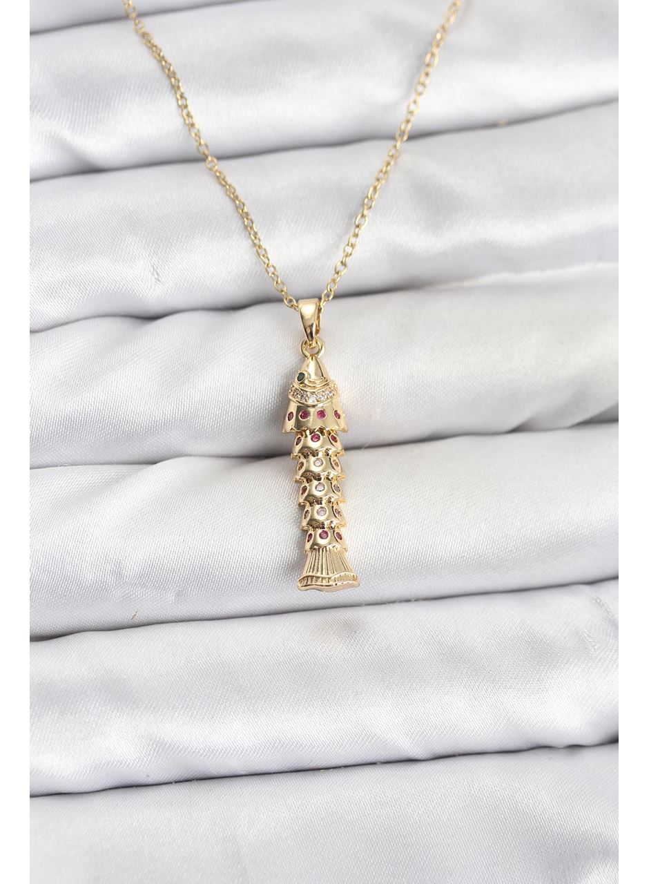 316L Çelik Zincir Gold Renk Balık Model Zirkon Taşlı Kadın Kolye