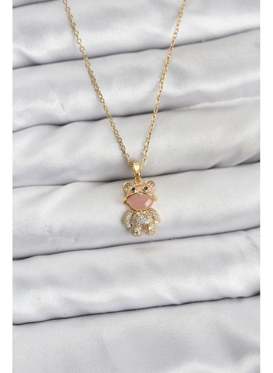316L Çelik Zincir Gold Renk Teddy Bear Model Zirkon Taşlı Kadın Kolye