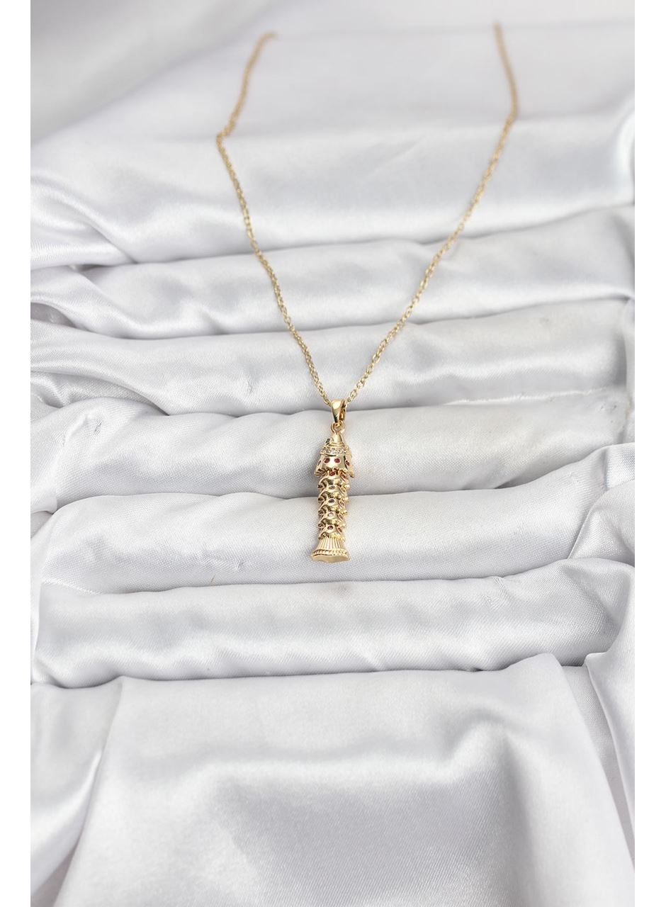 316L Çelik Zincir Gold Renk Balık Model Zirkon Taşlı Kadın Kolye