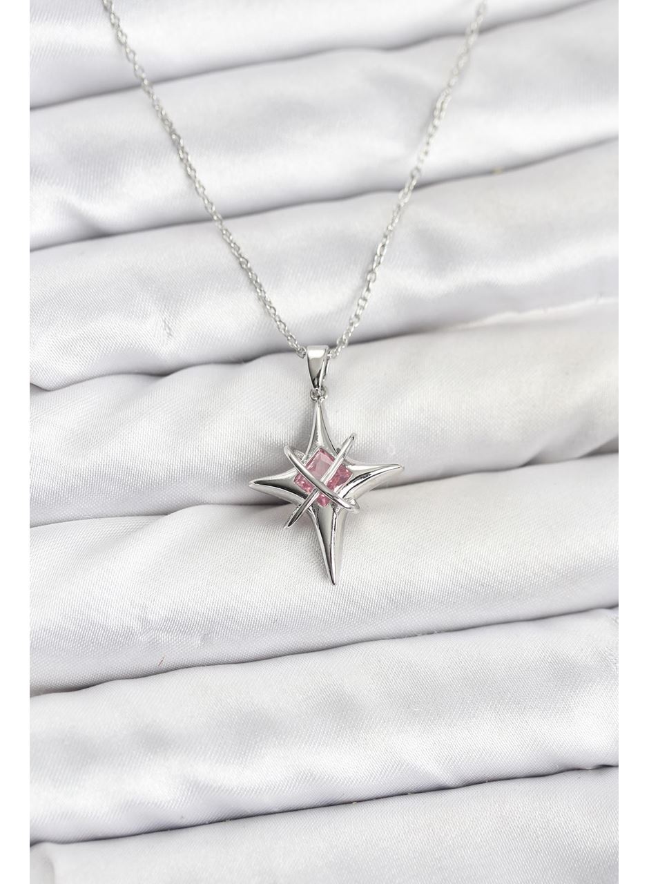 316L Çelik Gümüş Renk Zirkon Taşlı Kutup Yıldızı Model Kadın Kolye