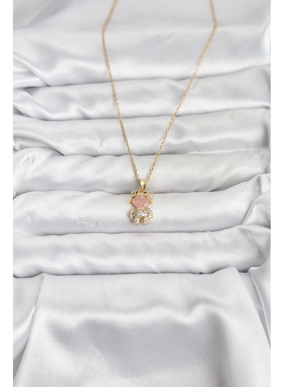 316L Çelik Zincir Gold Renk Teddy Bear Model Zirkon Taşlı Kadın Kolye