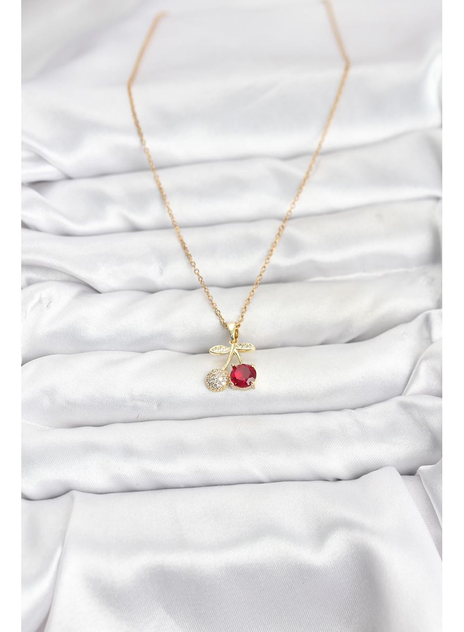 316L Çelik Zincir Gold Renk Kiraz Model Zirkon Taşlı Kadın Kolye