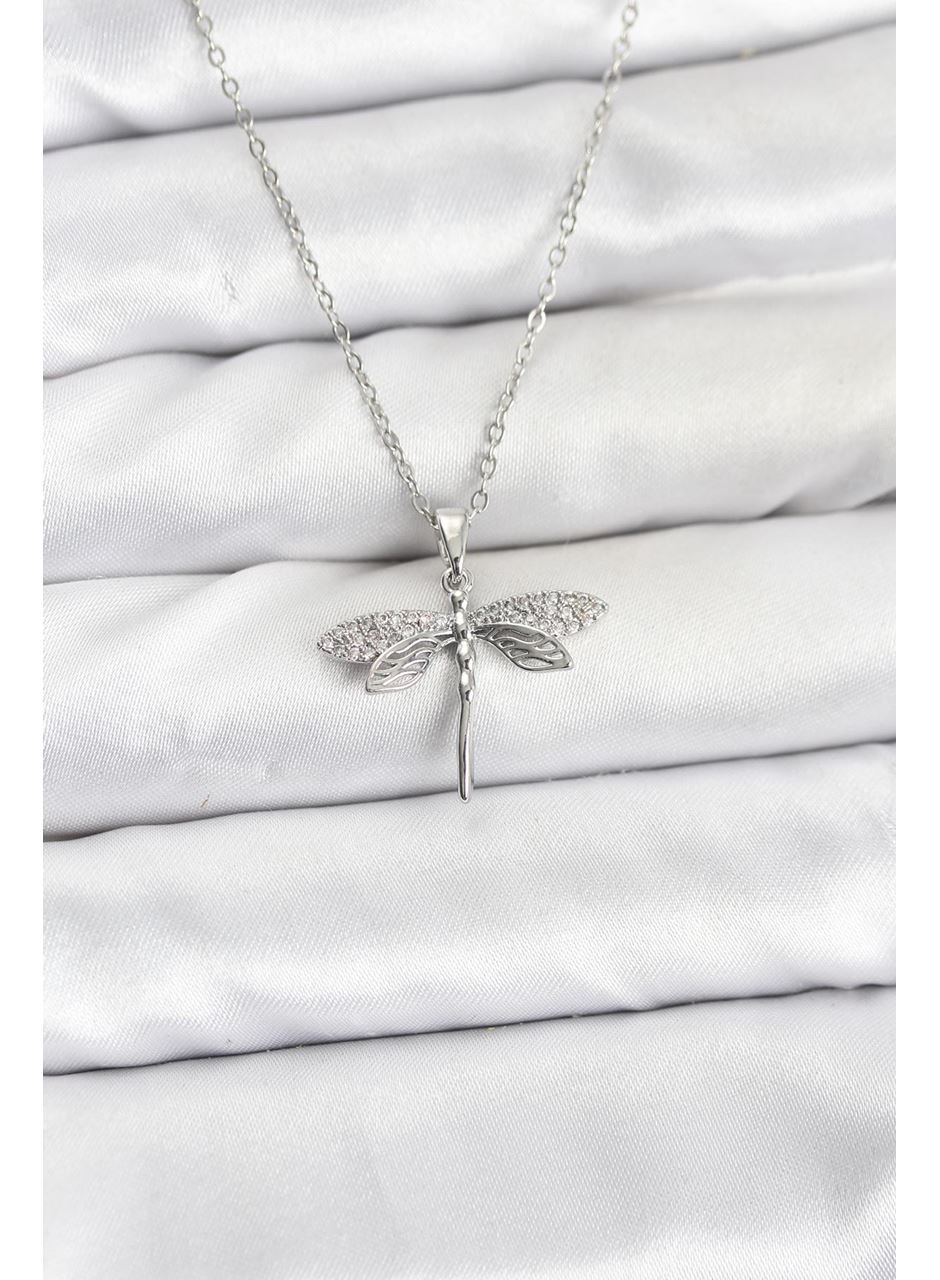 316L Çelik Zincir Gümüş Renk Yusufçuk Model Zirkon Taşlı Kadın Kolye