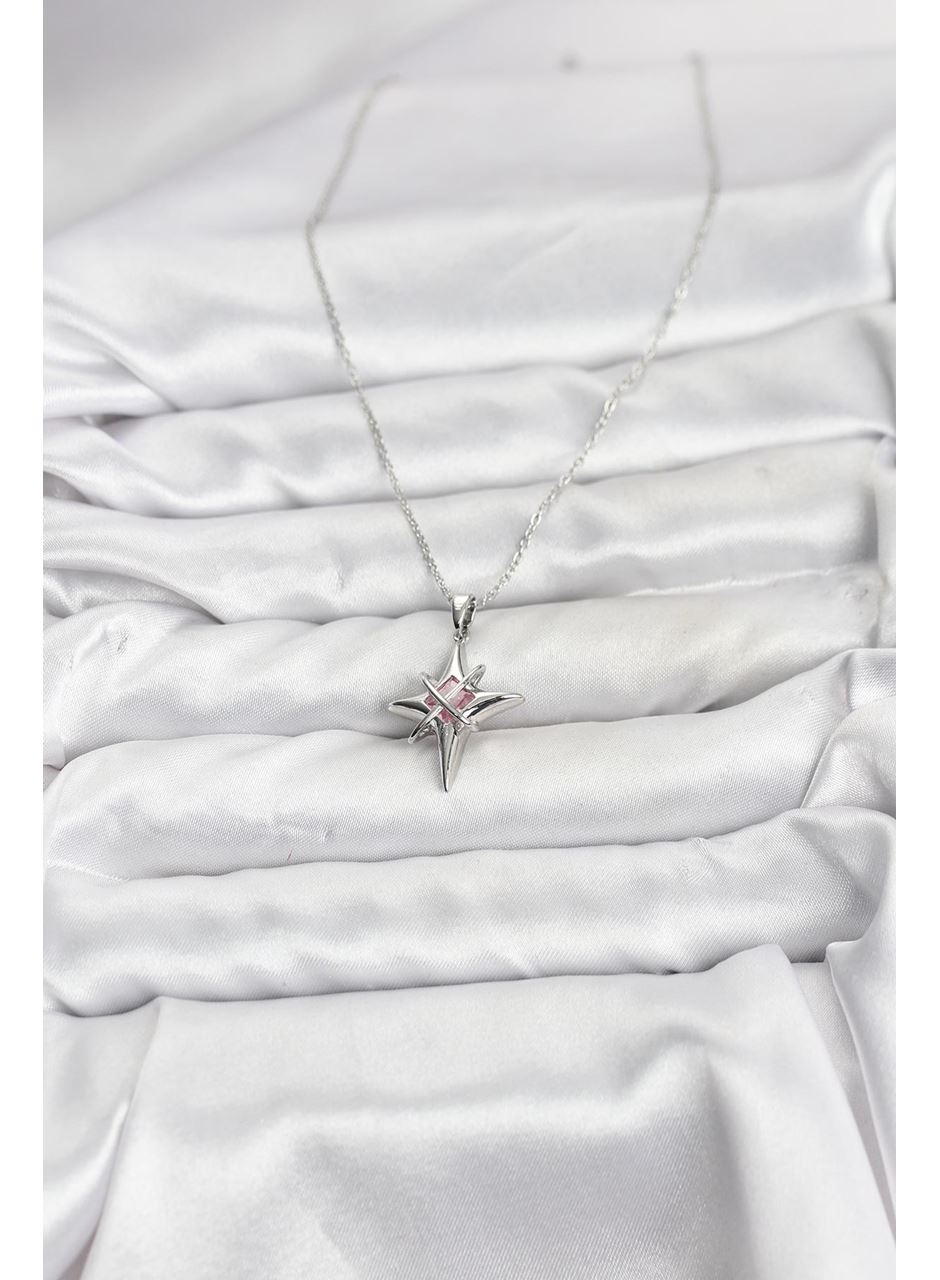 316L Çelik Gümüş Renk Zirkon Taşlı Kutup Yıldızı Model Kadın Kolye