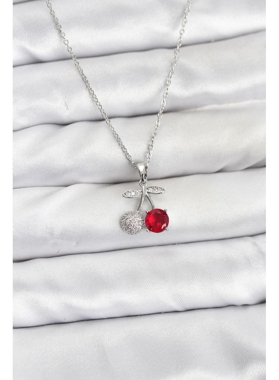 316L Çelik Zincir Gümüş Renk Kiraz Model Zirkon Taşlı Kadın Kolye