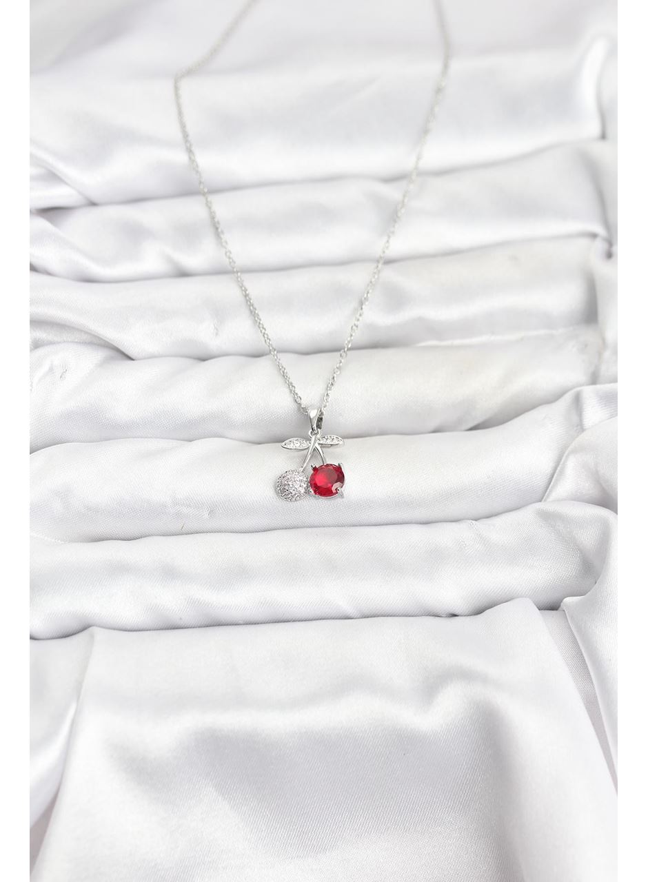 316L Çelik Zincir Gümüş Renk Kiraz Model Zirkon Taşlı Kadın Kolye