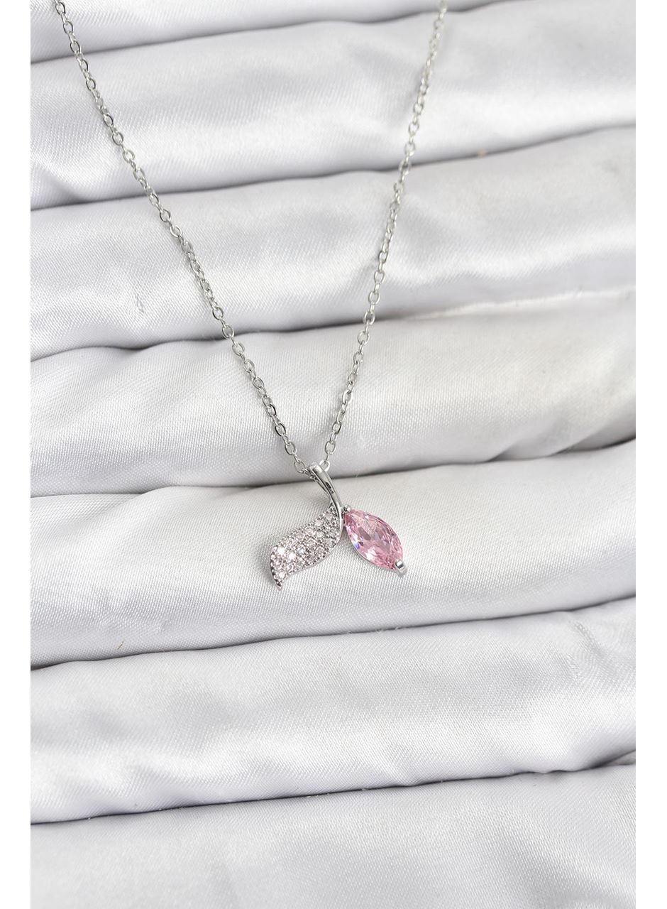 316L Çelik Zincir Gümüş Renk Balık Kuyruğu Model Zirkon Taşlı Kadın Kolye