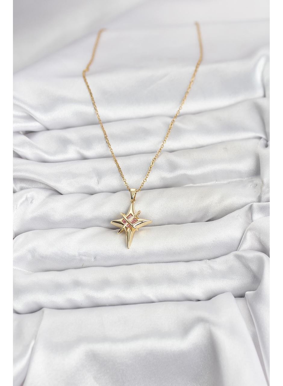 316L Çelik Gold Renk Zirkon Taşlı Kutup Yıldızı Model Kadın Kolye