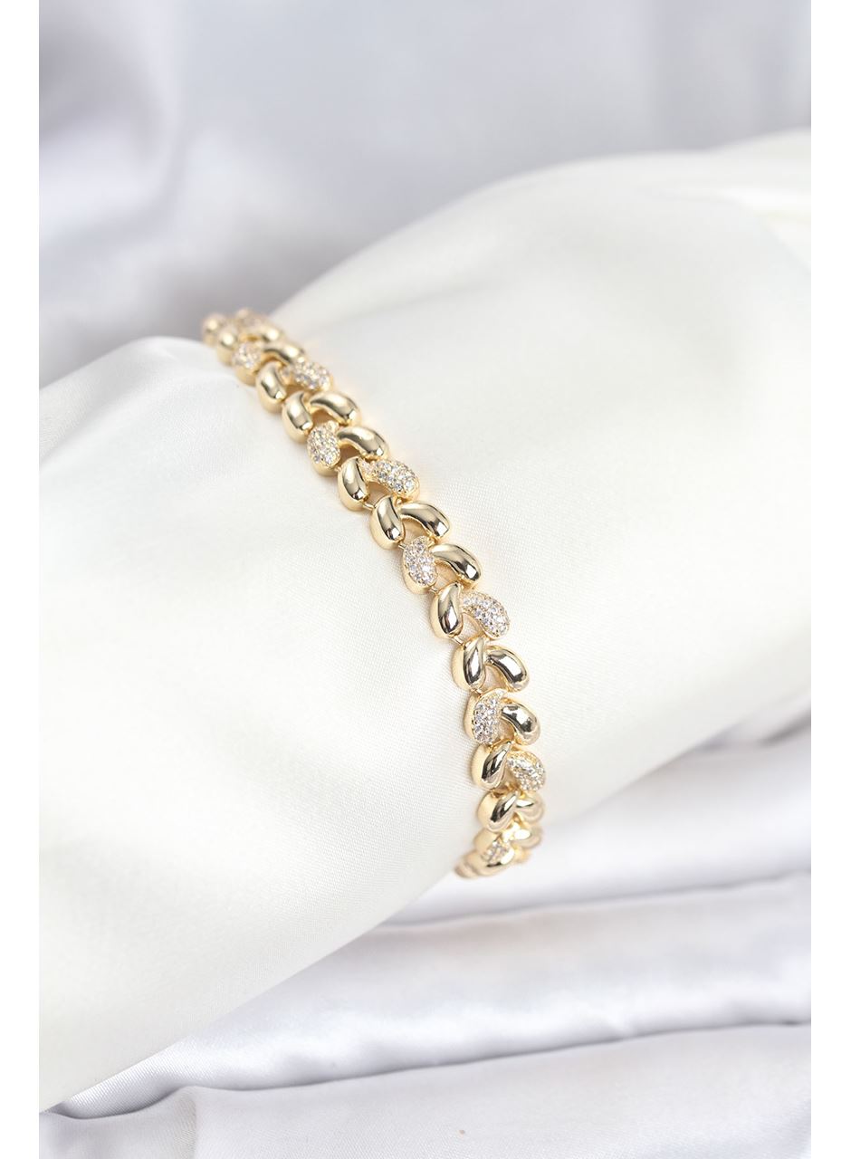 Pirinç Gold Renk VIP Seri Sarmal Damla Model Zirkon Taşlı Kadın Bileklik