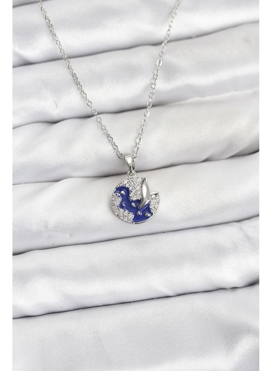 316L Çelik Zincir Gümüş Renk Gece Model Zirkon Taşlı Kadın Kolye