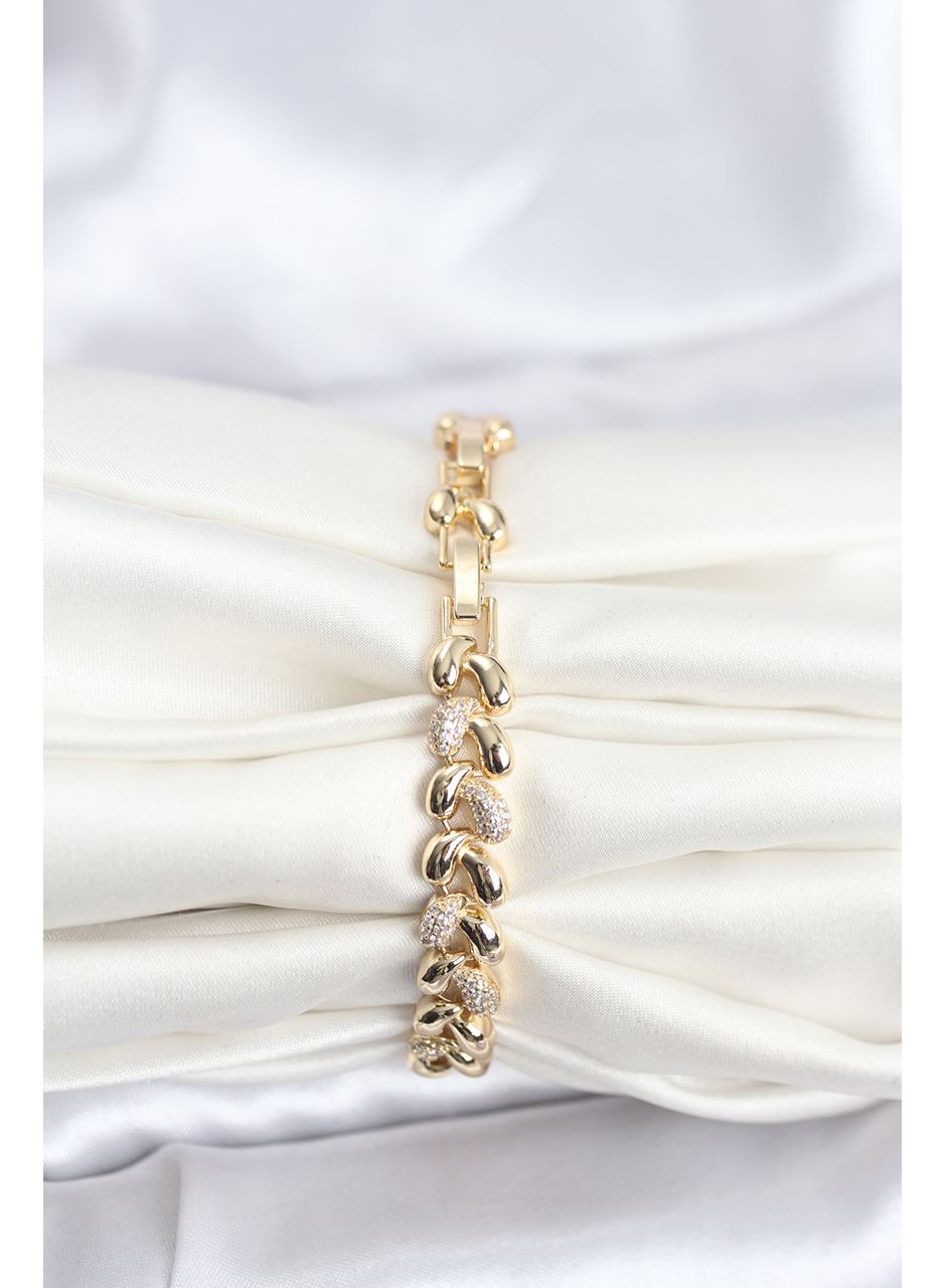 Pirinç Gold Renk VIP Seri Sarmal Damla Model Zirkon Taşlı Kadın Bileklik