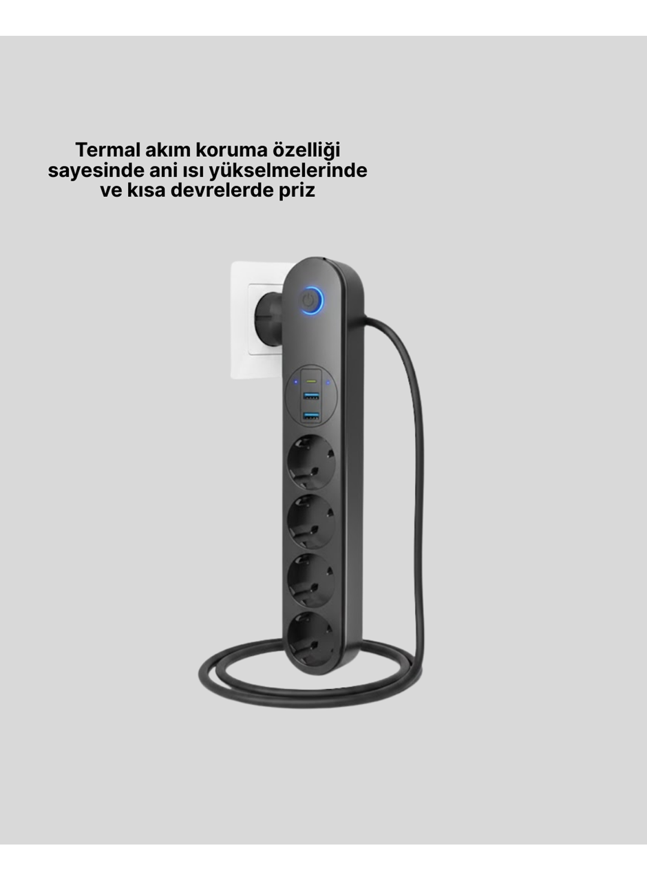 Akıllı Akım Dengelemeli 4’lü Çoklu Priz Type-C ve USB Çıkışlı