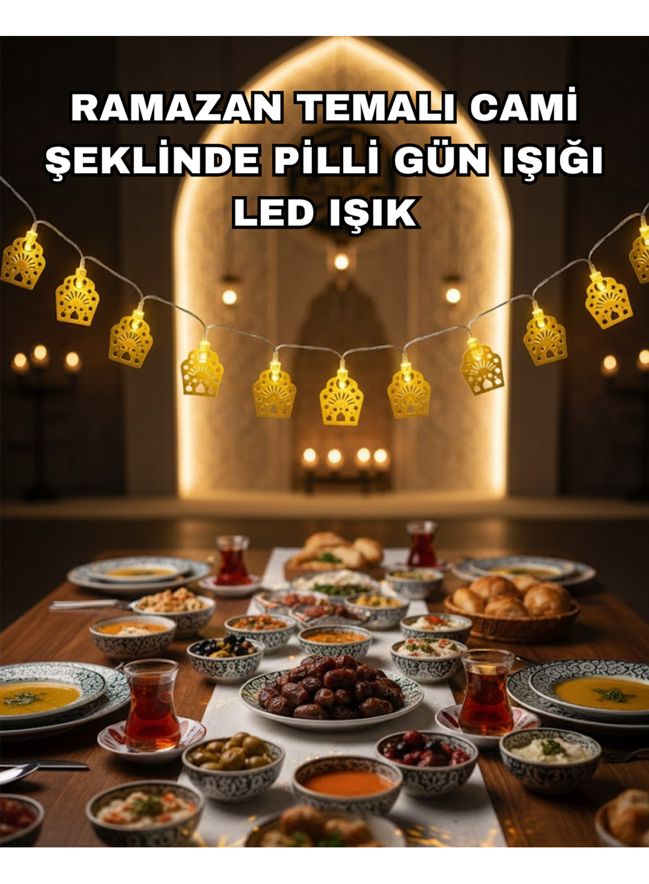 Dekoratif Ramazan LED Işık Pilli Cami Tasarımlı Zincir Aydınlatma