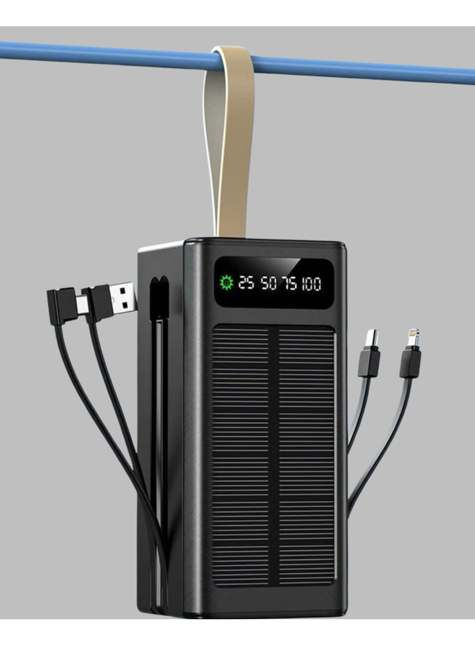 LED Aydınlatmalı Güneş Panelli Powerbank Seyahat ve Kamp İçin