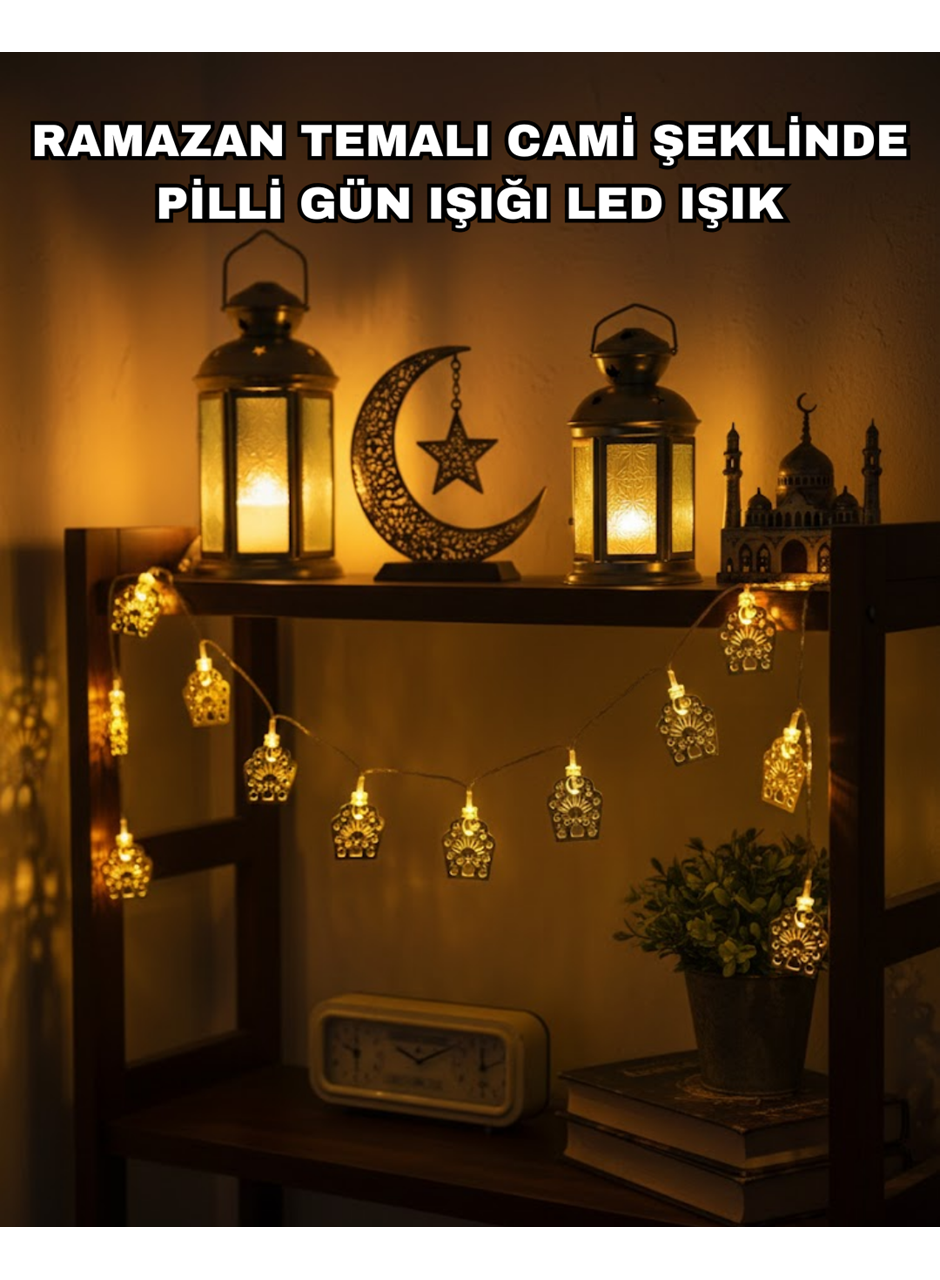 Ramazan ve Bayram Dekoratif LED Işık Cami Figürlü Sıcak Sarı Aydınlatma
